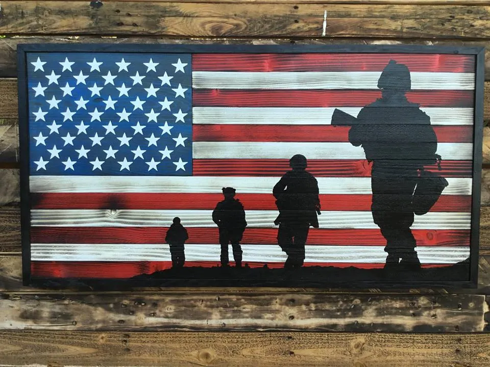 Handcrafted Armed Forces Tribute flag made from wood